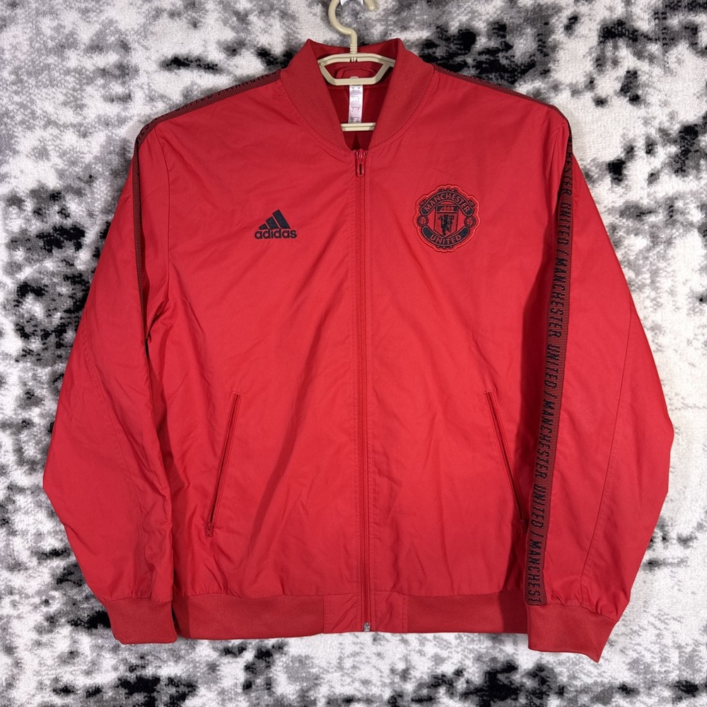 Adidas Manchester United Windbreaker Mens Size Large Bomber Red Embroidered